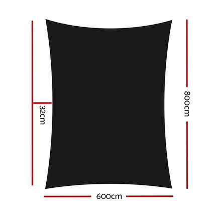 Instahut Shade Sail 6x8m Rectangle 280GSM 98% Black Shade Cloth.