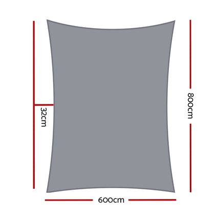 Instahut Shade Sail 6x8m Rectangle 280GSM 98% Grey Shade Cloth.
