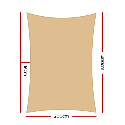 Instahut Shade Sail 2x4m Rectangle 185GSM 95% Sand Shade Cloth.