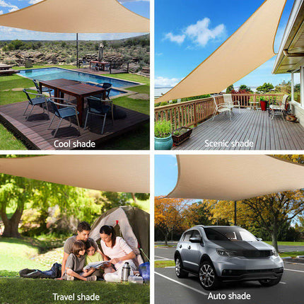 Instahut Shade Sail 5x5x5m Triangle 185GSM 95% Sand Shade Cloth.
