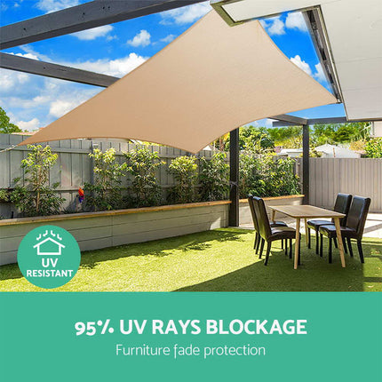 Instahut Shade Sail 5x5x5m Triangle 185GSM 95% Sand Shade Cloth.