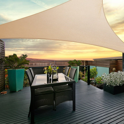 Instahut Shade Sail 5x5x5m Triangle 185GSM 95% Sand Shade Cloth.