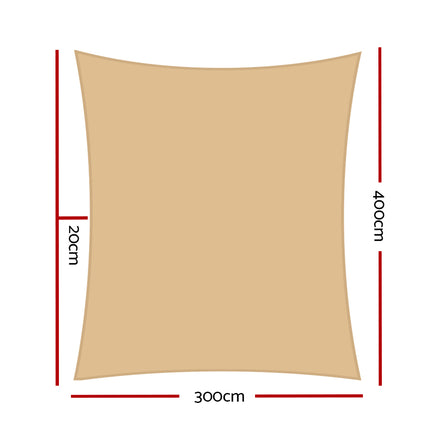 Instahut Waterproof Shade Sail 3x4m Rectangle Sand 95% Shade Cloth.
