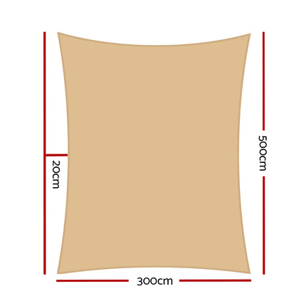 Instahut Waterproof Shade Sail 3x5m Rectangle Sand 95% Shade Cloth.