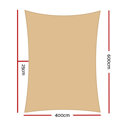 Instahut Waterproof Shade Sail 4x6m Rectangle Sand 95% Shade Cloth.