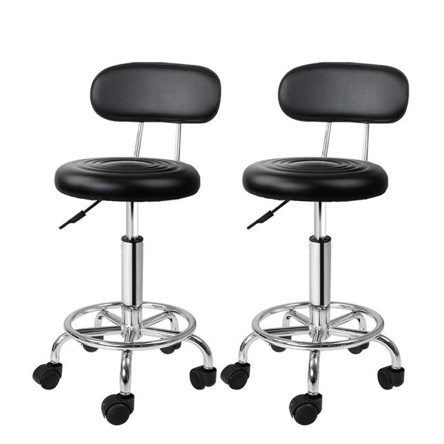 Artiss 2x Salon Stool Swivel Chair Backrest Black.