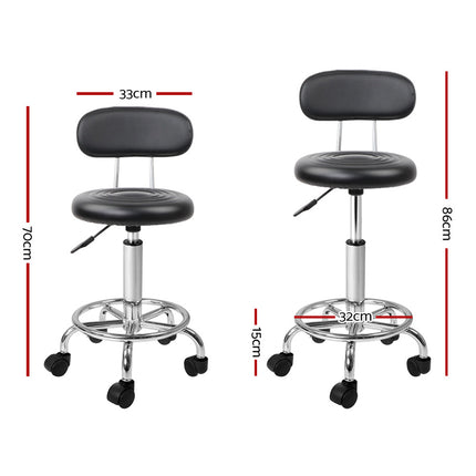 Artiss 2x Salon Stool Swivel Chair Backrest Black.