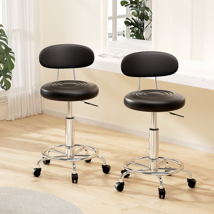Artiss 2x Salon Stool Swivel Chair Backrest Black.