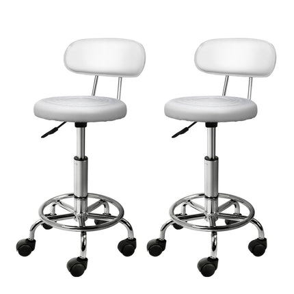 Artiss 2x Salon Stool Swivel Chair Backrest White.