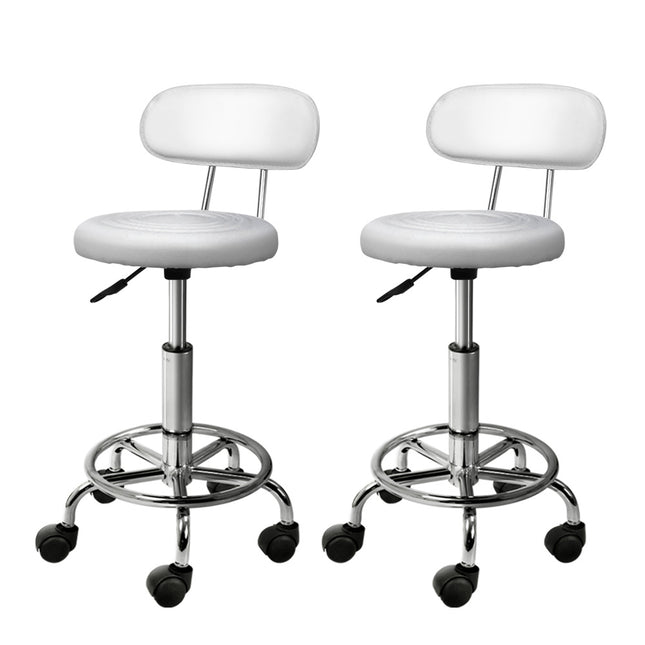 Artiss 2x Salon Stool Swivel Chair Backrest White.