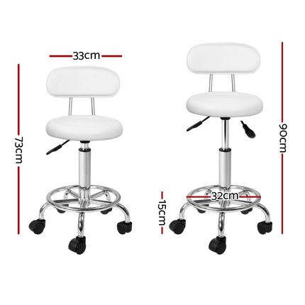 Artiss 2x Salon Stool Swivel Chair Backrest White.