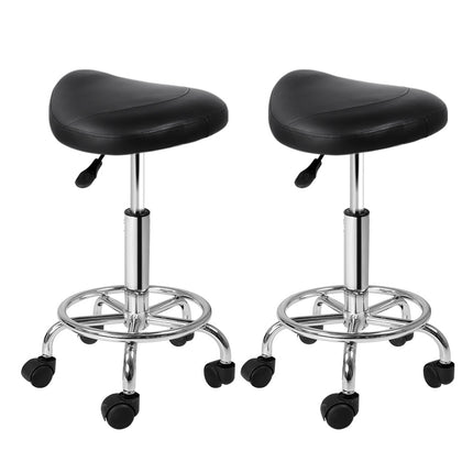 Artiss 2x Salon Stool Saddle Swivel Chair Black.