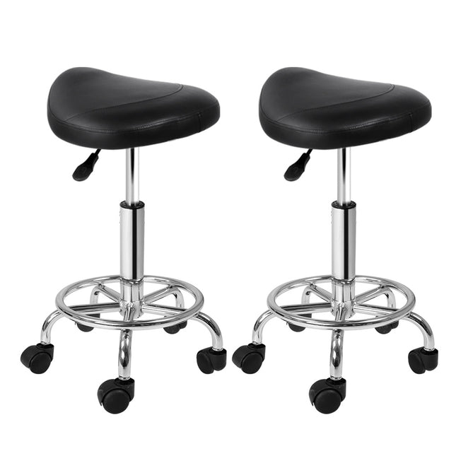 Artiss 2x Salon Stool Saddle Swivel Chair Black.