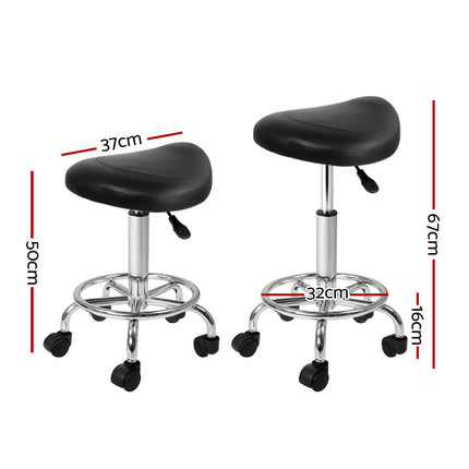 Artiss 2x Salon Stool Saddle Swivel Chair Black.