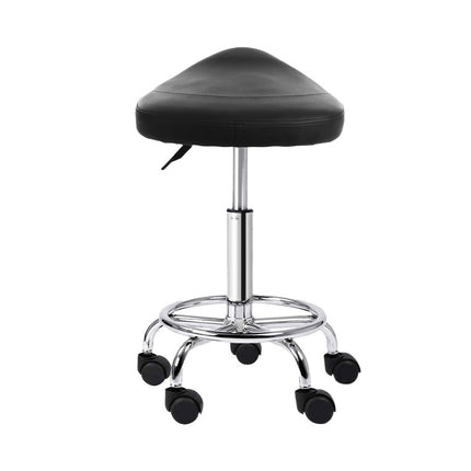 Artiss 2x Salon Stool Saddle Swivel Chair Black.