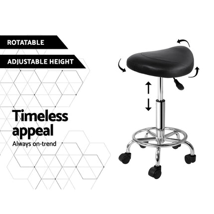 Artiss 2x Salon Stool Saddle Swivel Chair Black.