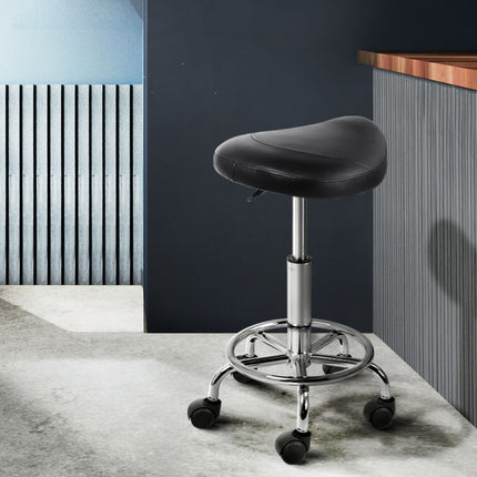 Artiss 2x Salon Stool Saddle Swivel Chair Black.