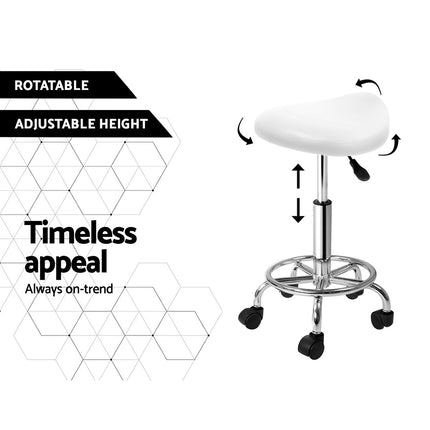 Artiss Salon Stool Saddle Swivel Chair White.