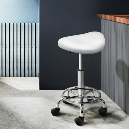 Artiss Salon Stool Saddle Swivel Chair White.