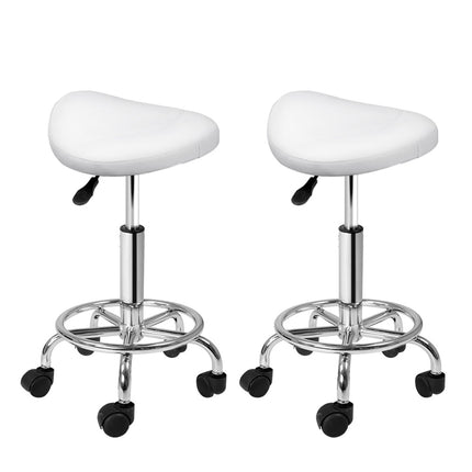 Artiss 2x Salon Stool Saddle Swivel Chair White.