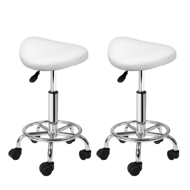 Artiss 2x Salon Stool Saddle Swivel Chair White.