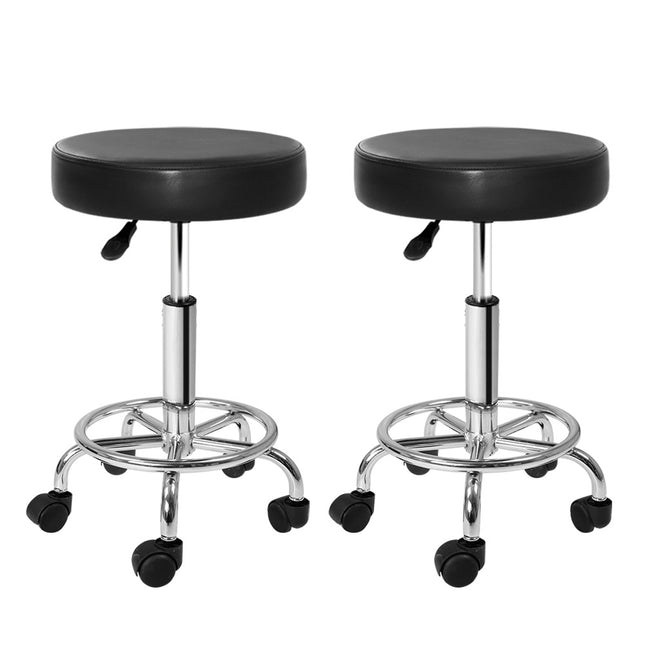 Artiss 2x Salon Stool Round Swivel Chair Black.