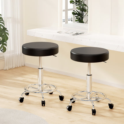 Artiss 2x Salon Stool Round Swivel Chair Black.
