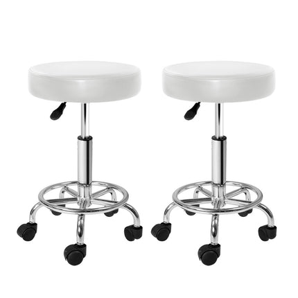 Artiss 2x Salon Stool Round Swivel Chair White.