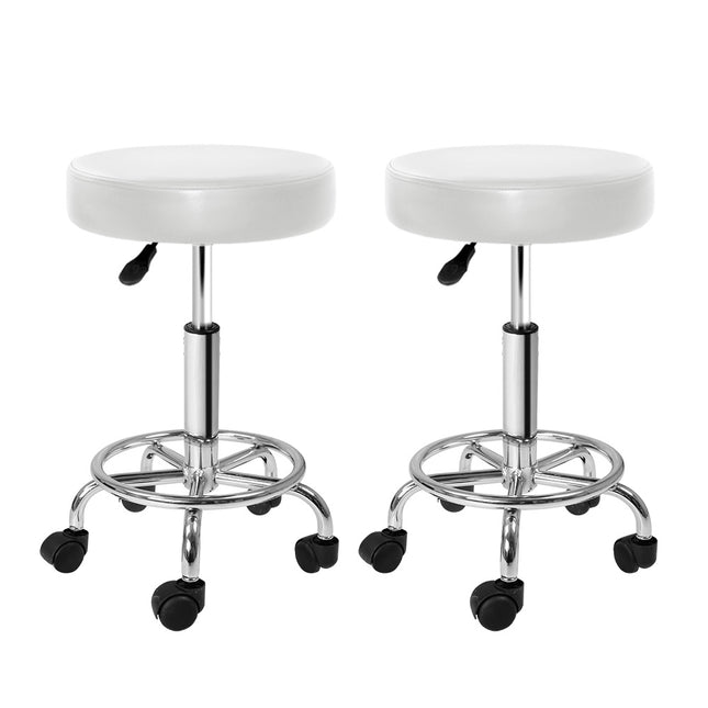 Artiss 2x Salon Stool Round Swivel Chair White.