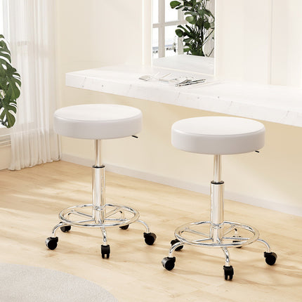Artiss 2x Salon Stool Round Swivel Chair White.