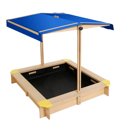 Keezi Kids Sandpit Wooden Sandbox Sand Pit with Canopy Bench Seat Toys 101cm.