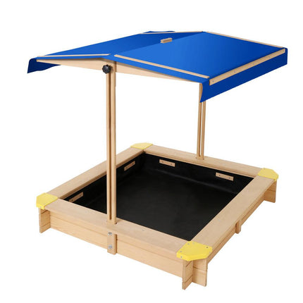 Keezi Kids Sandpit Wooden Sandbox Sand Pit with Canopy Bench Seat Toys 101cm.
