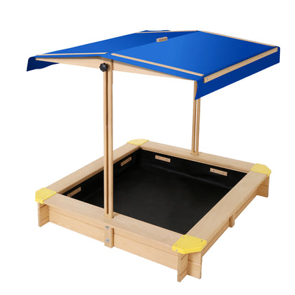 Keezi Kids Sandpit Wooden Sandbox Sand Pit with Canopy Bench Seat Toys 101cm.