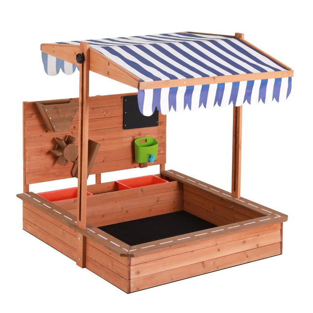 Keezi Kids Sandpit Wooden Canopy Sandbox With Cover Funnel Outdoor Toys 110cm.