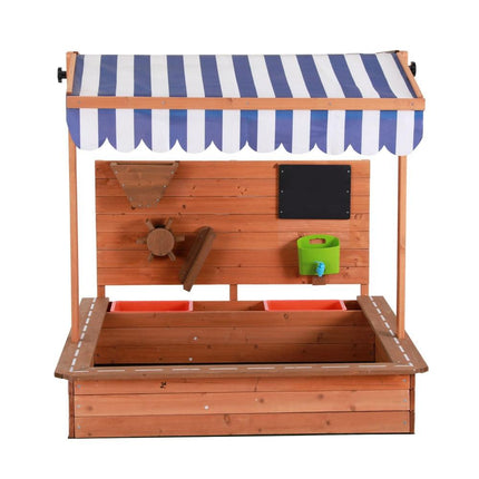 Keezi Kids Sandpit Wooden Canopy Sandbox With Cover Funnel Outdoor Toys 110cm.