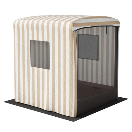 Keezi Kids Sandpit Wooden Sandbox Sand Pit with Canopy Window Water Basin 120cm.