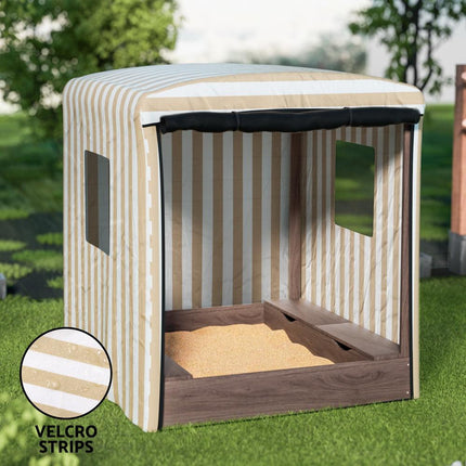 Keezi Kids Sandpit Wooden Sandbox Sand Pit with Canopy Window Water Basin 120cm.