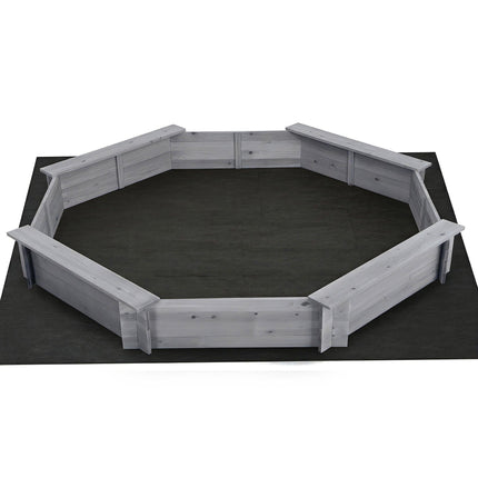 Keezi Kids Sandpit Wooden Round Sand Pit with Cover Bench Seat Beach Toys 182cm Grey.