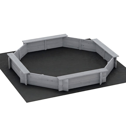Keezi Kids Sandpit Wooden Round Sand Pit with Cover Bench Seat Beach Toys 182cm Grey.