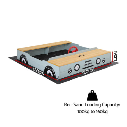 Keezi Wooden Car Sandpit Kids Sandbox Outdoor Play Toy w/ Storage Ground Sheet 120cm.