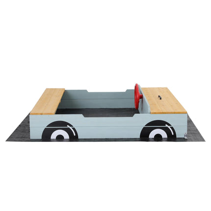 Keezi Wooden Car Sandpit Kids Sandbox Outdoor Play Toy w/ Storage Ground Sheet 120cm.