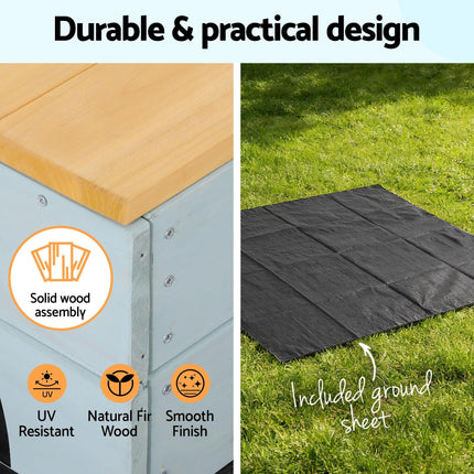 Keezi Wooden Car Sandpit Kids Sandbox Outdoor Play Toy w/ Storage Ground Sheet 120cm.