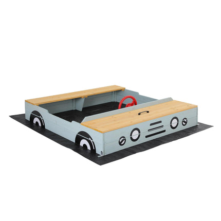 Keezi Wooden Car Sandpit Kids Sandbox Outdoor Play Toy w/ Storage Ground Sheet 120cm.