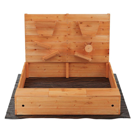 Keezi Kids Sandpit Wooden Sandbox Sand Pit with Cover Funnel Outdoor Toys 120cm.
