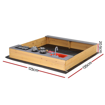 Keezi Wooden Sandpit Sand Pit Outdoor Kids Toy Box Mud Kitchen Sink Storage Bench.