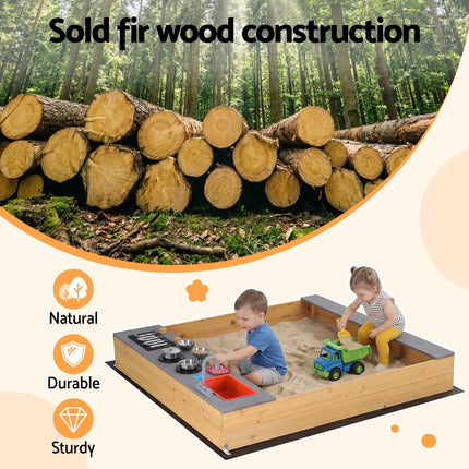 Keezi Wooden Sandpit Sand Pit Outdoor Kids Toy Box Mud Kitchen Sink Storage Bench.