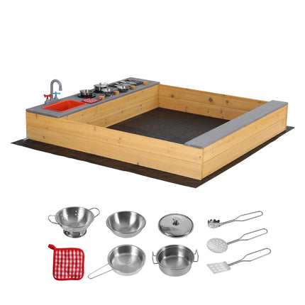 Keezi Wooden Sandpit Sand Pit Outdoor Kids Toy Box Mud Kitchen Sink Storage Bench.