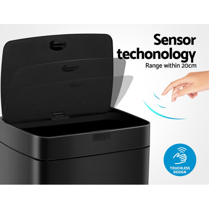 Devanti 45L Motion Sensor Bin Rubbish Automatic Black.