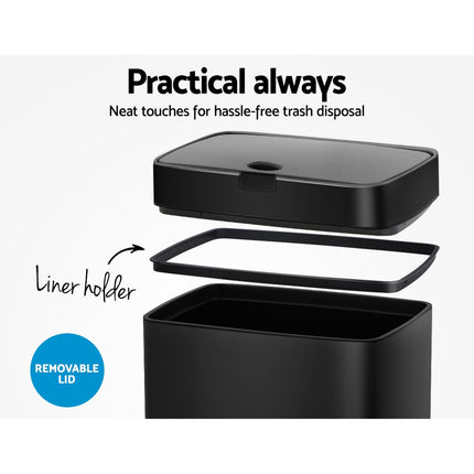 Devanti 45L Motion Sensor Bin Rubbish Automatic Black.