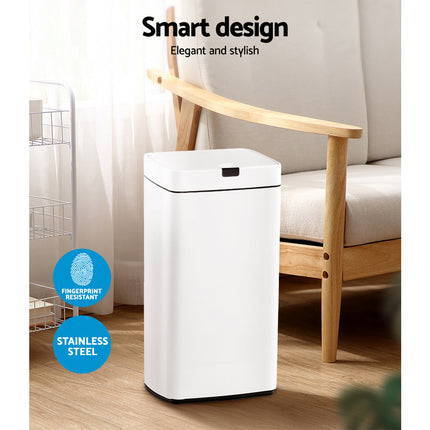 Devanti 45L Motion Sensor Bin Rubbish Automatic White.
